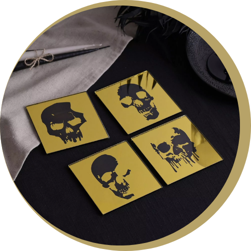 Coasters and placemats for halloween with skeletons