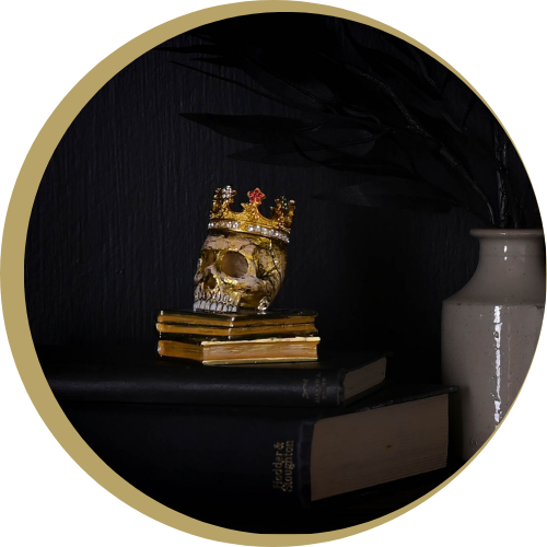 Wholesale trinket boxes for halloween featuring golden skull with crown