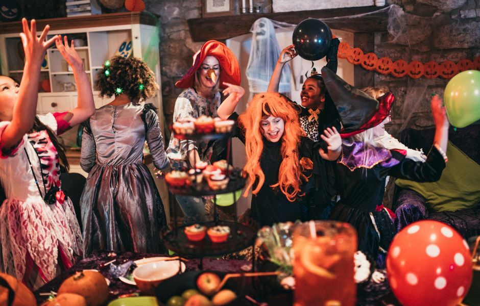 Wholesale Halloween products with pumpkins in spooky decorated house