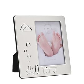 Hello Baby 2 Tone Silverplated Frame with Train Icon 3.5" x 5"