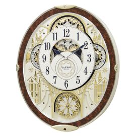 Rhythm Magic Motion Gala Clock Crystal Decor Wood Effect