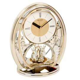 Rhythm Cont Mantel Clock Gilt Oval with Rotating Pendulum