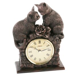Figurine Clock Bronze Effect 2 Cats