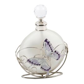 Glass/Round Perfume Bot. Purple But-fly/Flowr/Crystl