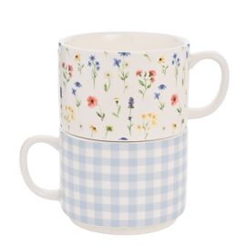 Eggs-traordinary Gifting Set of 2 Stacking Mugs - Gingham and Flower Design