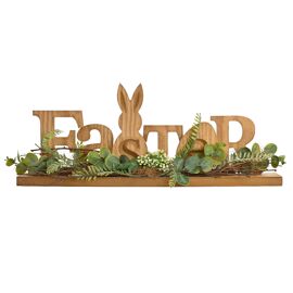 Eggs-traordinary Gifting Company Wooden "Easter" Mantle Plaque with Faux Plants