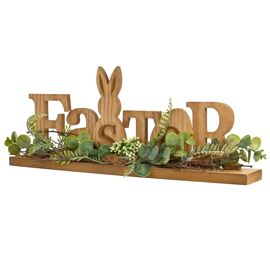 Eggs-traordinary Gifting Company Wooden "Easter" Mantle Plaque with Faux Plants