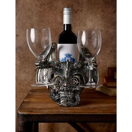 Juliana Mystic Legends Steampunk Skull & Dragon Wine & Glass Holder