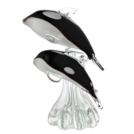 Objets d'art Glass Figurine - Jumping Whale Duo