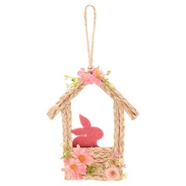 **MULTI 6** The Eggs-traordinary Gifting Co Faux Flower Easter Bunny Hut Hanging Decoration