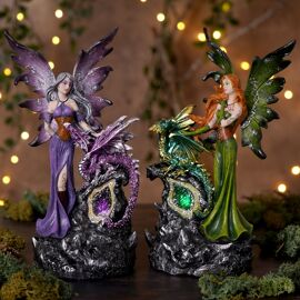 **ASTD MULTI 2** Mystic Legends LED Fairies with Dragon Green & Purple 21cm
