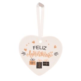 Ceramic Heart Ornament with Grey Ribbon - Spanish Birthday - Presents
