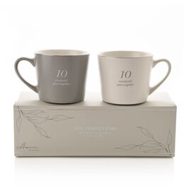 Amore Set of 2 Grey & White Mugs - 10th Anniversary