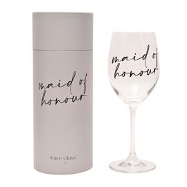 Amore Wine Glass Black Words - Maid Of Honour