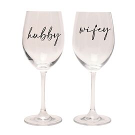 Amore Wine Glass Black Words - Set of 2 - Wifey And Hubby
