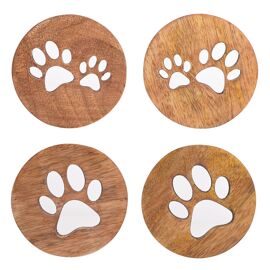 Best of Breed Paw Prints Mango Wood Set of 4 Coasters