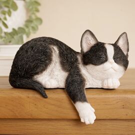 Best Of Breed Resin Black & White Sleeping Cat - 18cm