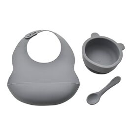 Bambino Silicone Feeding Set Bib, Bowl & Spoon Blue/Grey