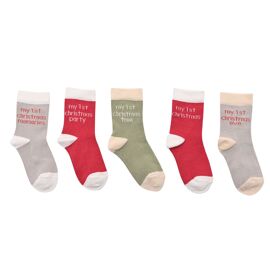 Bambino Socks My First Milestones 6-12 Months Pack of 5 Pairs - Green and Red Colours
