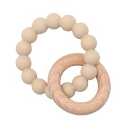Bambino Wood and Silicone Ring Teether - Beige