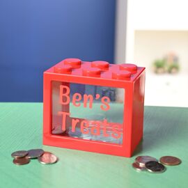Bank Blox Personalisable Money Box with Full Alphabet Sticker Sheet - Red