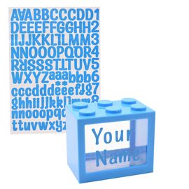 Bank Blox Personalisable Money Box with Full Alphabet Sticker Sheet - Blue