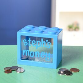 Bank Blox Personalisable Money Box with Full Alphabet Sticker Sheet - Blue
