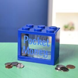 Bank Blox Personalisable Money Box with Full Alphabet Sticker Sheet - Navy Blue