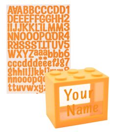 Bank Blox Personalisable Money Box with Full Alphabet Sticker Sheet - Orange