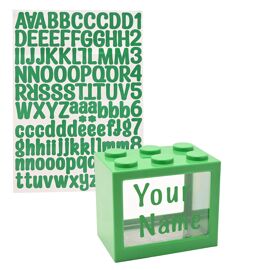 Bank Blox Personalisable Money Box with Full Alphabet Sticker Sheet - Green