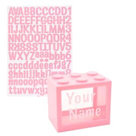 Bank Blox Personalisable Money Box with Full Alphabet Sticker Sheet - Pink