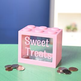 Bank Blox Personalisable Money Box with Full Alphabet Sticker Sheet - Pink