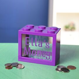 Bank Blox Personalisable Money Box with Full Alphabet Sticker Sheet - Purple