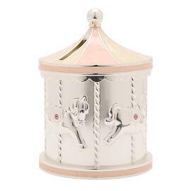 Bambino Silverplated Money Box - Pink Carousel