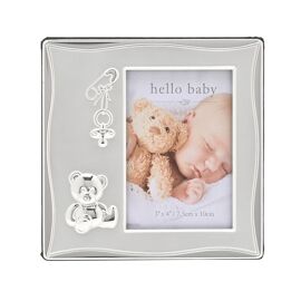 Hello Baby 2 Tone Silverplated Frame with Teddy Icon 3" x 4"