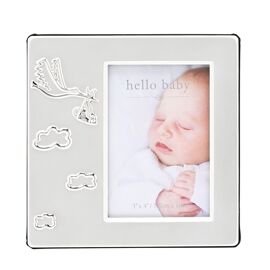 Hello Baby 2 Tone Silverplated Frame with Stork Icon 3" x 4"