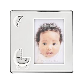 Hello Baby 2 Tone Silverplated Frame with Pram Icon 3" x 4"