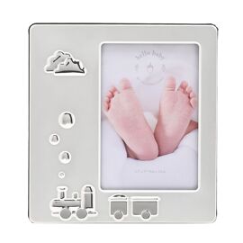 Hello Baby 2 Tone Silverplated Frame with Train Icon 3.5" x 5"