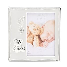 Hello Baby 2 Tone Silverplated Frame with Teddy Icon 4" x 6"