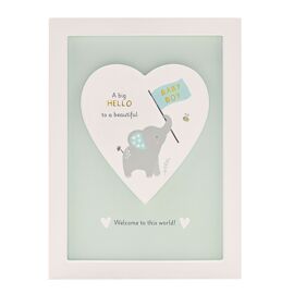 Hello Baby Framed Heart Plaque - Baby Boy