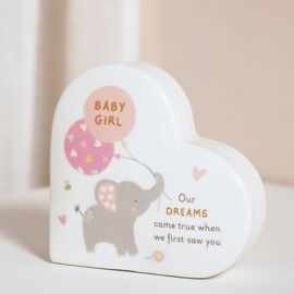 Hello Baby Ceramic Mantel Heart - Baby Girl