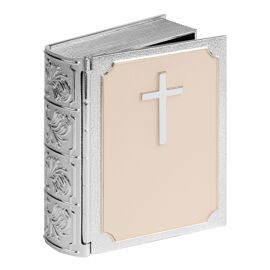 Silverplated & Cream Epoxy Trinket Box - Bible