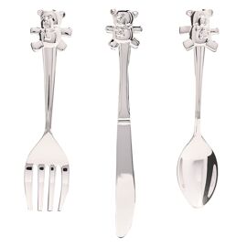 Silverplated Knife, Fork & Spoon Set with Teddy Tops *(96/24)
