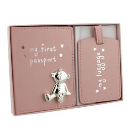 Button Corner Leatherette My First Passport Set  - Pink
