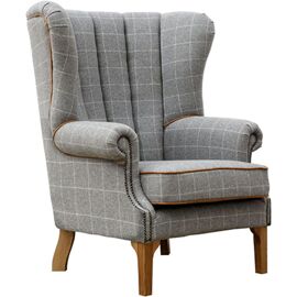 Fluted Wing Chair In Leather & Wool