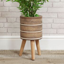 Ornate Fibre Clay Planter Brown with Wooden Legs