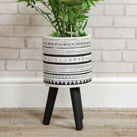 Ornate Fibre Clay Planter White with Wooden Legs