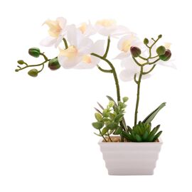 **MULTI 2** Artificial White Potted Orchid Small