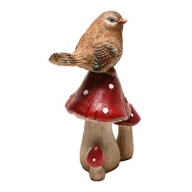 Country Living Bird Standing on Mushrooms Ornament