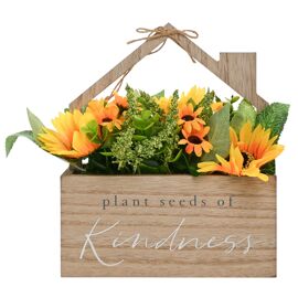 Country Living "Plant Seeds of Kindness" Wooden House Planter With Faux Flowers